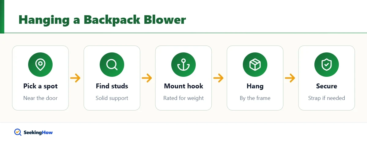Overview of how to hang a backpack blower in a garage
