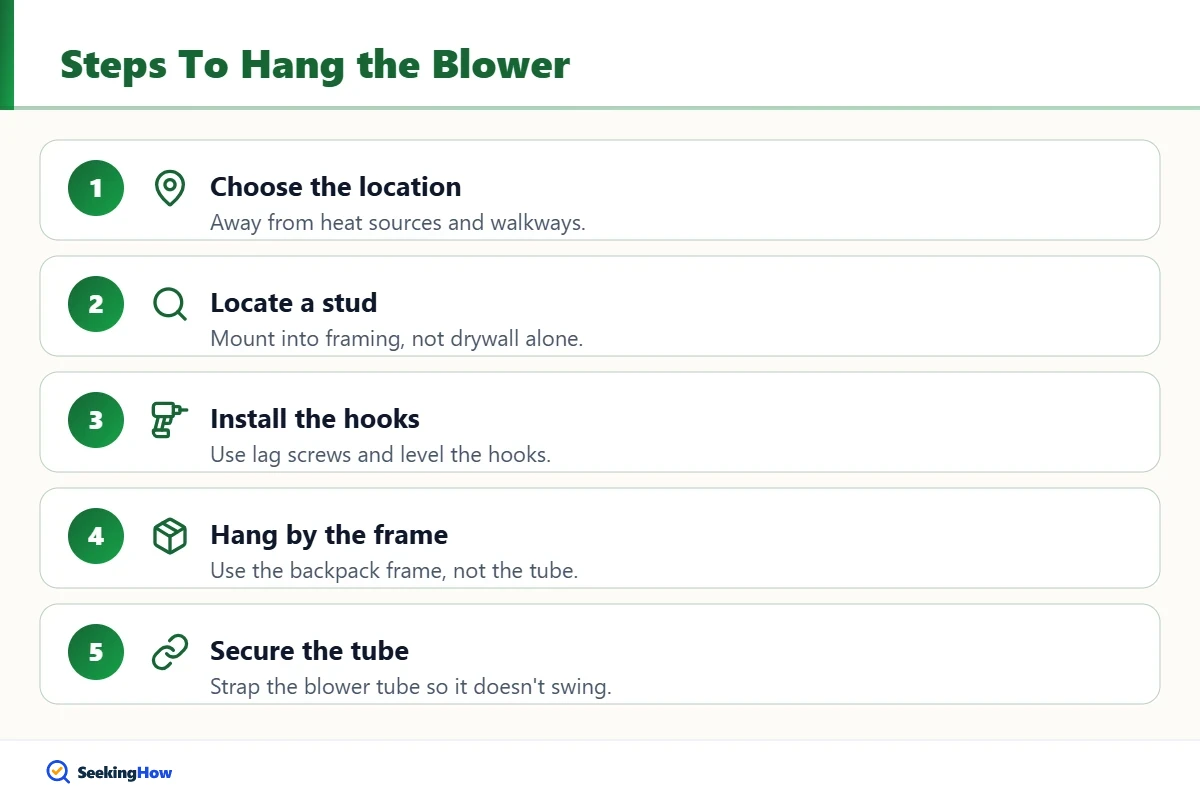 Step-by-step guide to hang a backpack blower in a garage