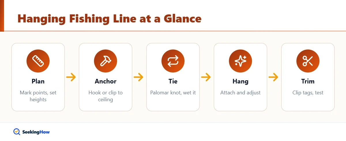 Process for how to hang fishing line from ceiling