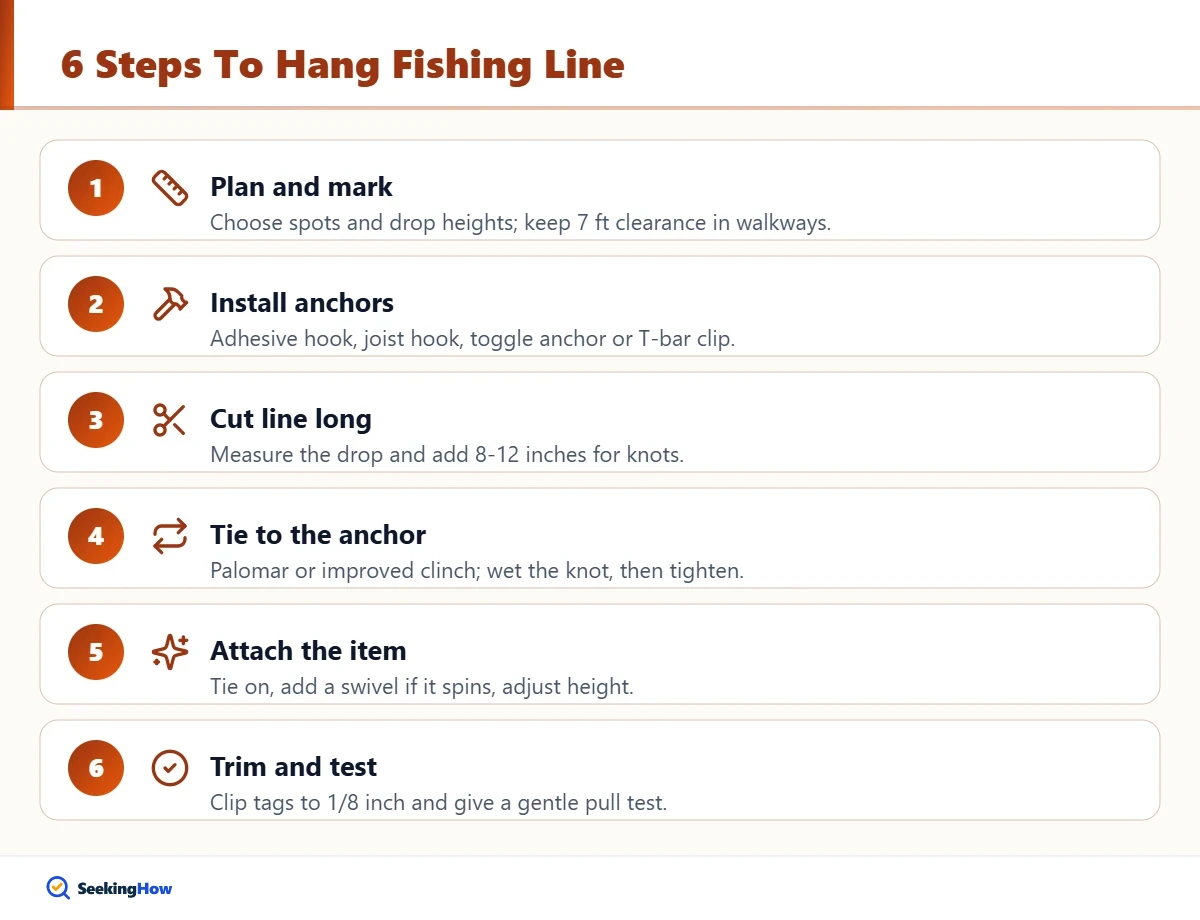Six steps for how to hang fishing line from ceiling