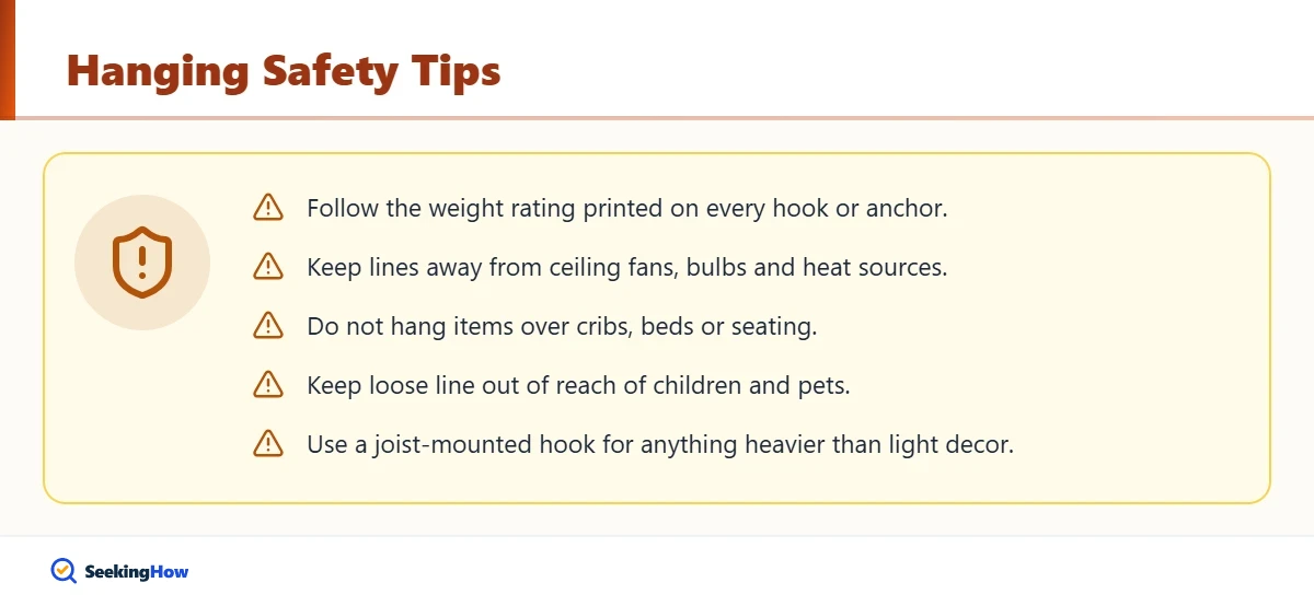 Safety tips when hanging fishing line from the ceiling