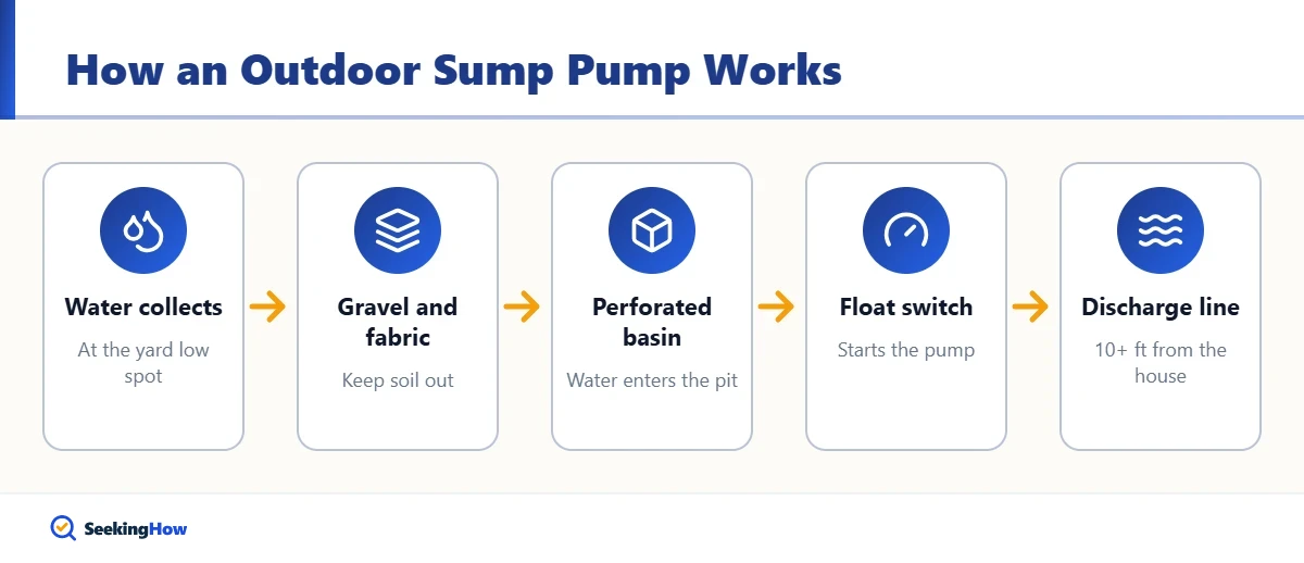 How an outdoor sump pump system works when you install a sump pump outside