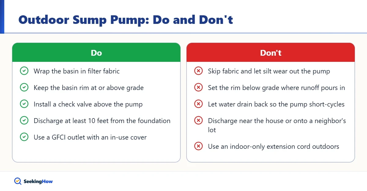 Do and do not tips for an outdoor sump pump installation