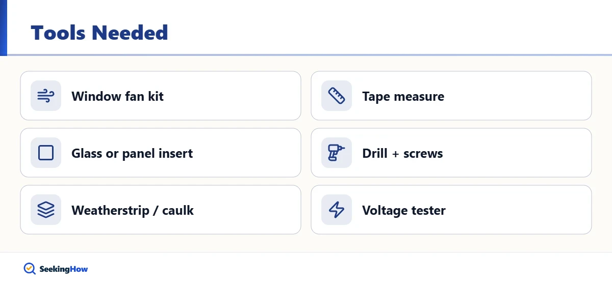 Checklist of tools to install an exhaust fan in a bathroom window