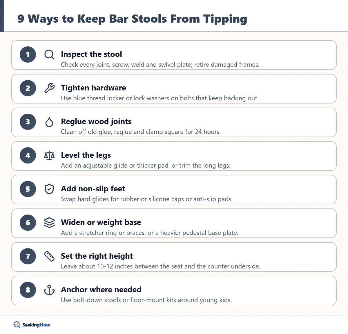 Steps to keep bar stools from tipping over