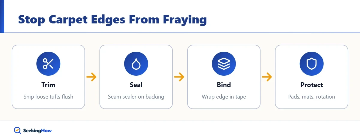 Process overview for how to keep carpet edges from fraying