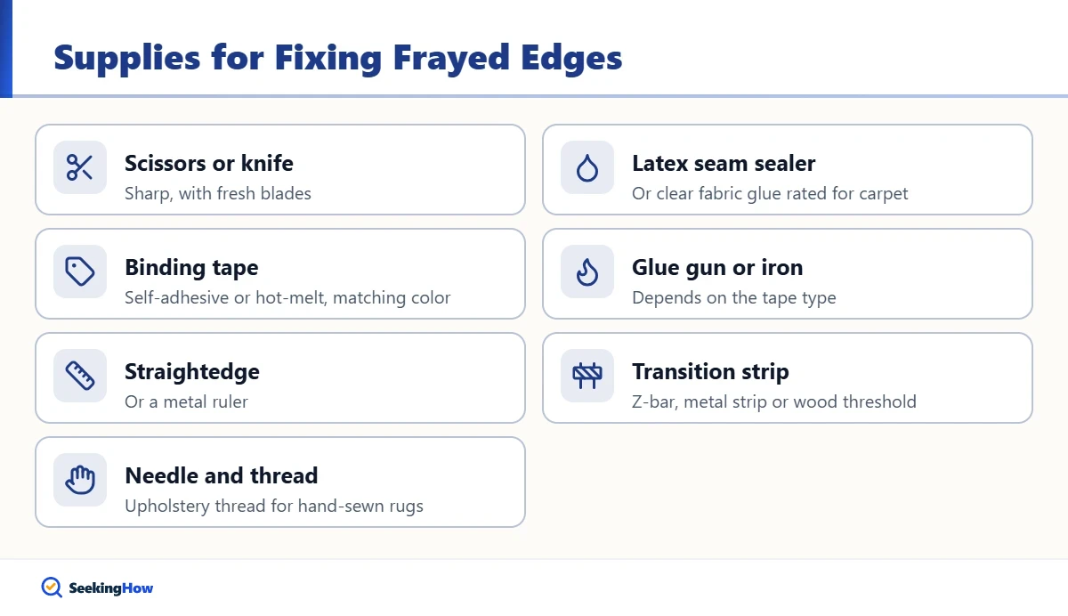 Checklist of supplies to keep carpet edges from fraying