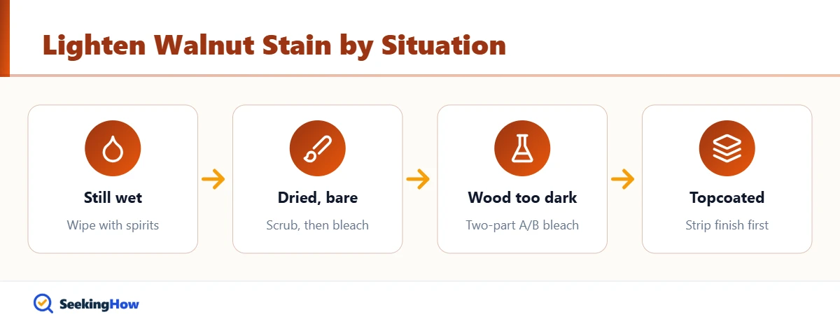 How to lighten walnut stain without sanding depending on stain age