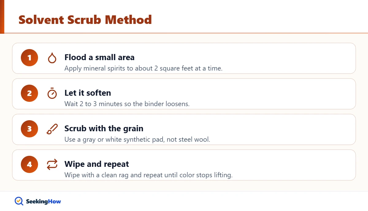 Steps to scrub dried walnut stain with mineral spirits without sanding