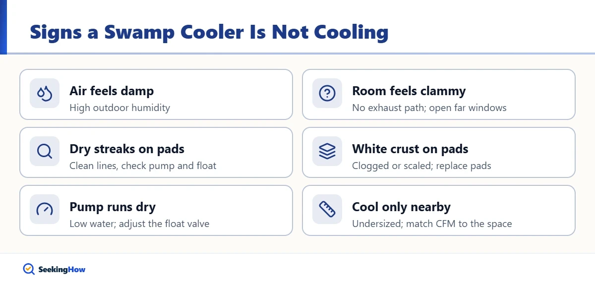 Signs a swamp cooler is not cooling well