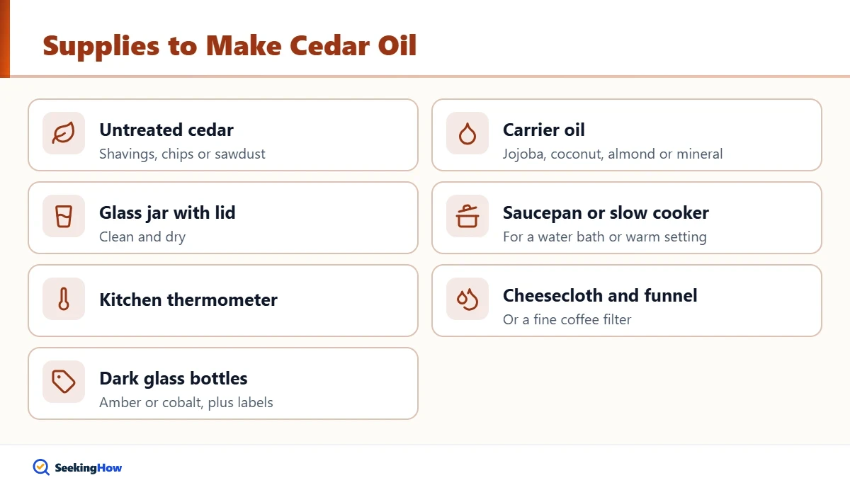 Supplies needed to make cedar oil at home