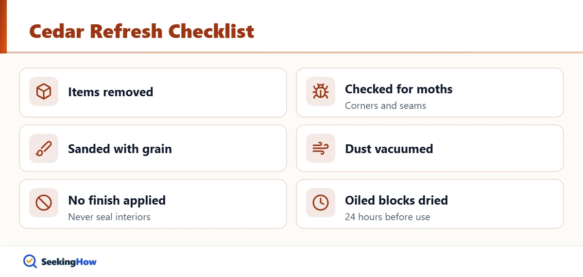 Checklist to make cedar smell again in chests and closets