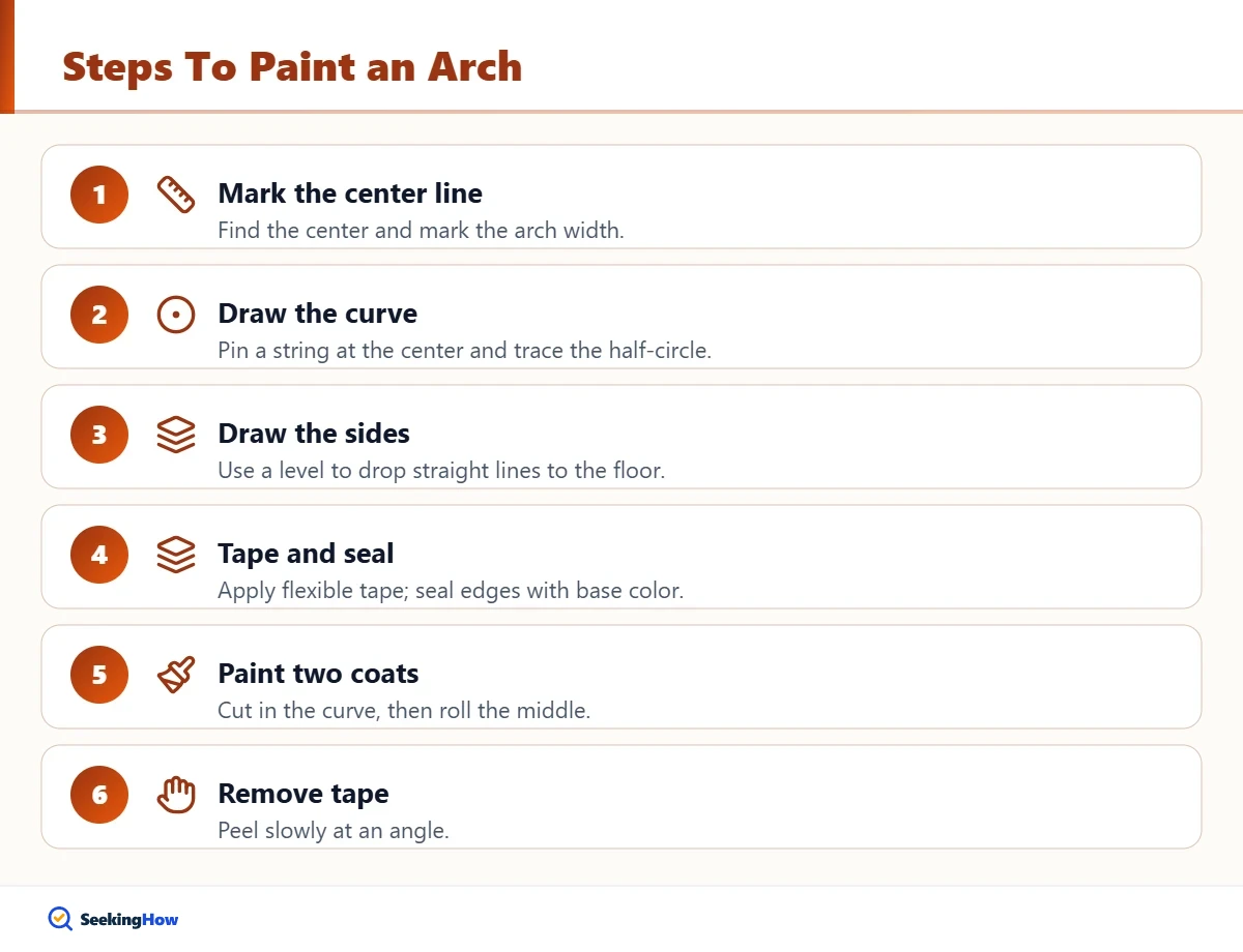 Step-by-step infographic showing how to paint an arch on a wall