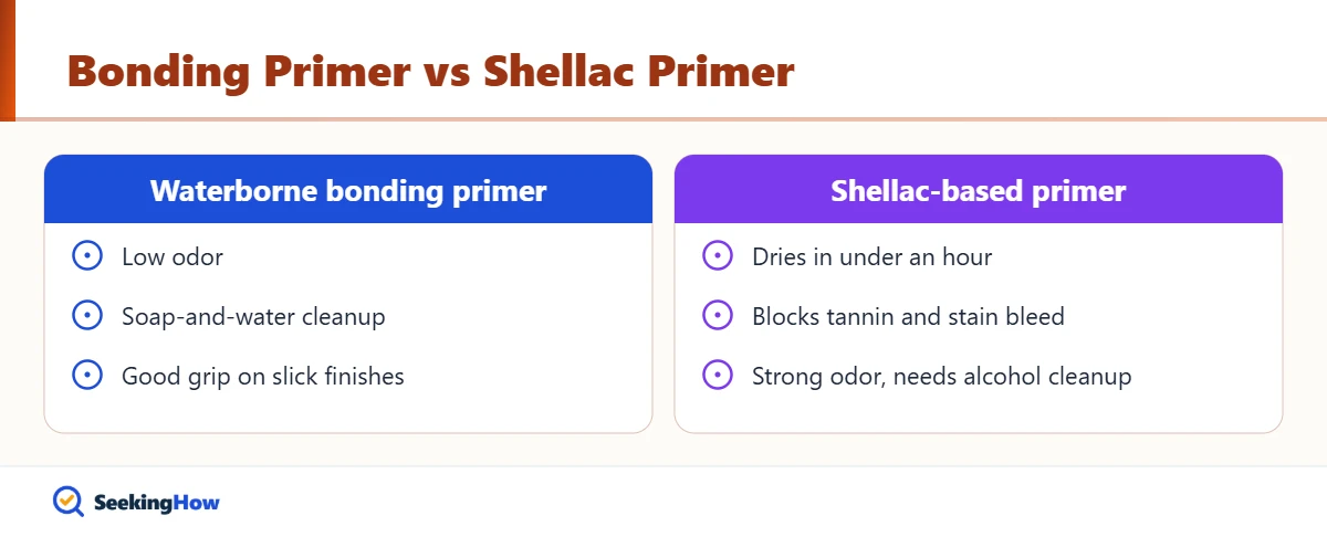 Bonding primer compared with shellac-based primer over polyurethane