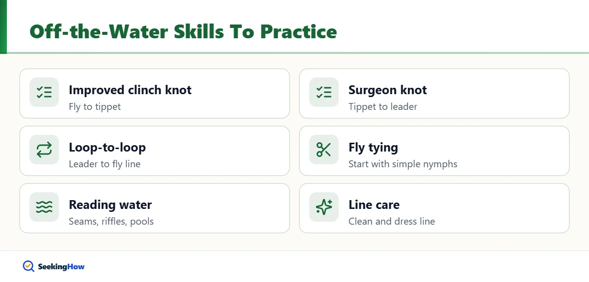 Checklist of skills to practice fly fishing off the water