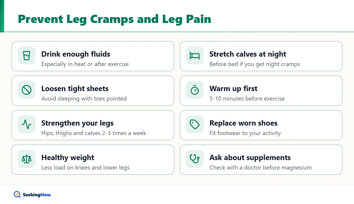 Checklist to prevent leg cramps and reduce leg pain