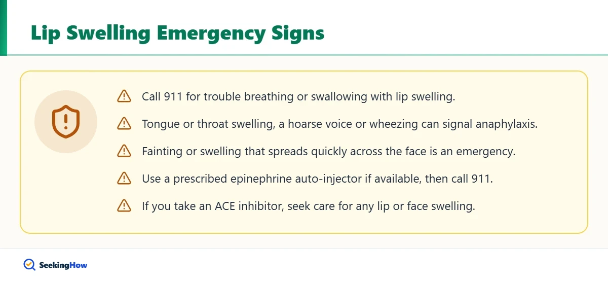 Emergency signs with lip swelling that need 911