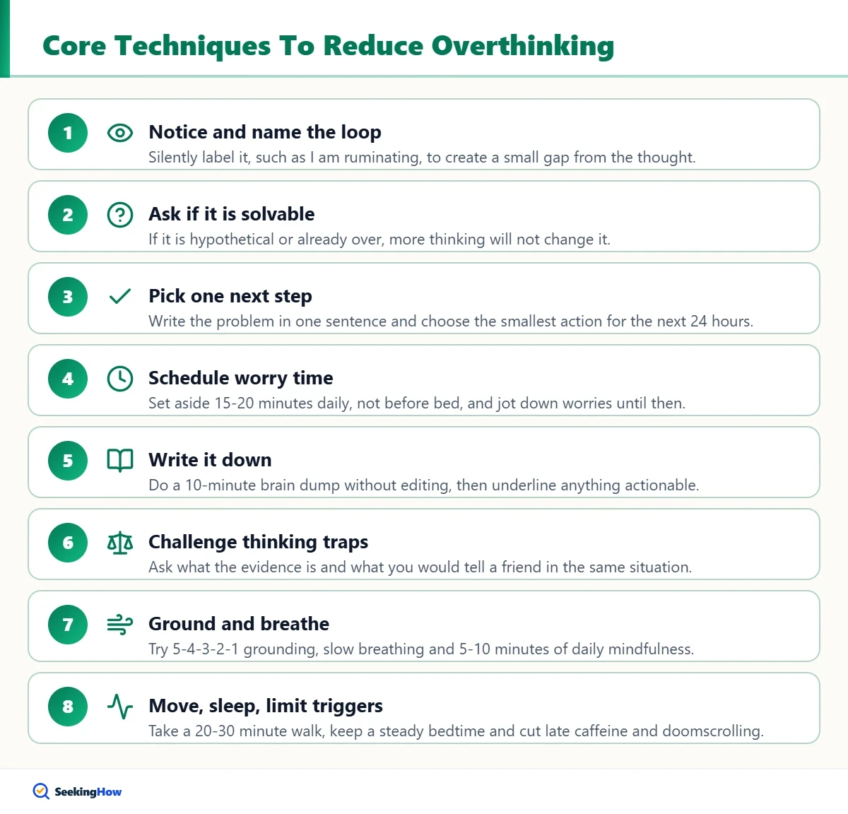 Core techniques to reduce overthinking