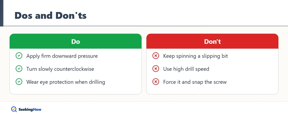 Do's and don'ts for removing a stripped screw from wood