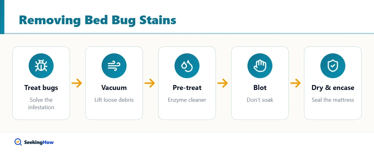 Process to remove bed bug stains from a mattress