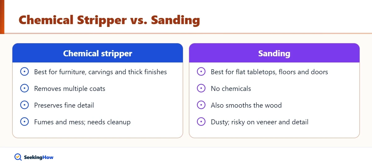 Chemical stripper versus sanding to remove polyurethane from wood