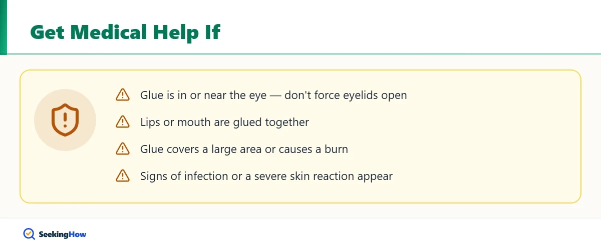 When to get medical help for super glue on skin