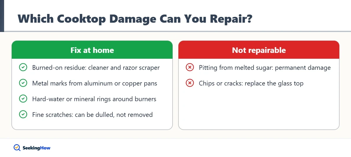 Which types of damage you can repair on a glass cooktop