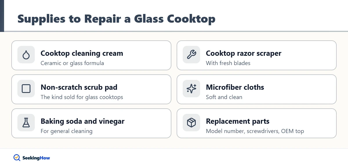 Supplies to repair a damaged glass cooktop