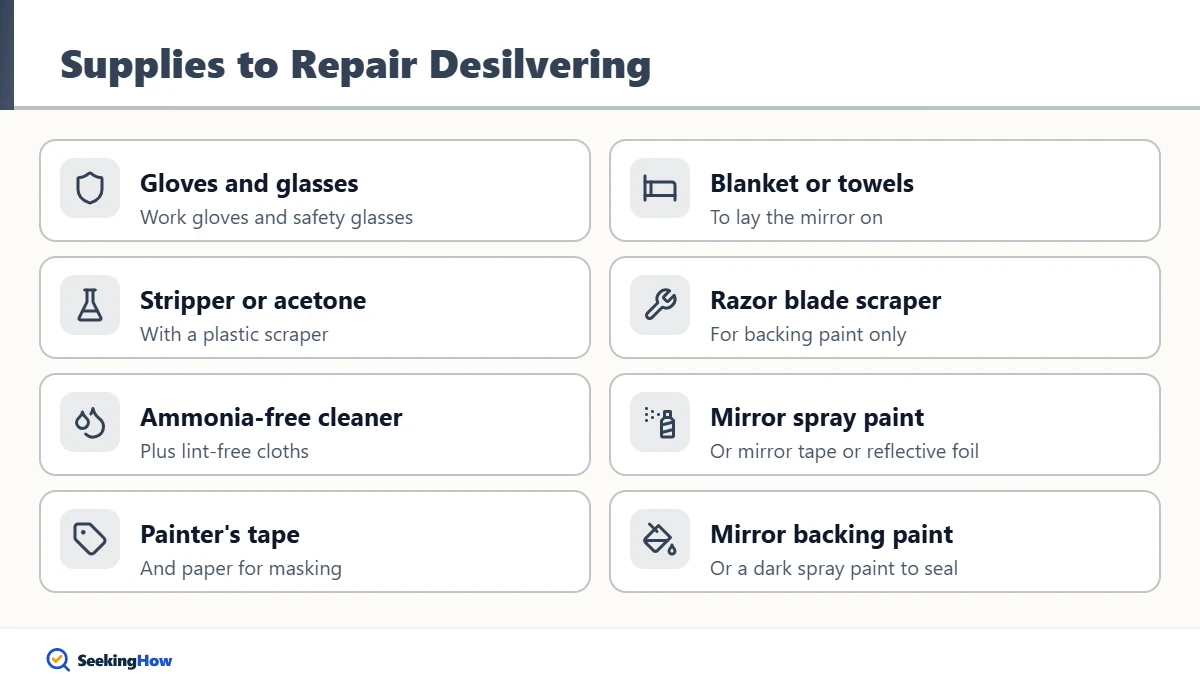 Supplies to repair mirror desilvering