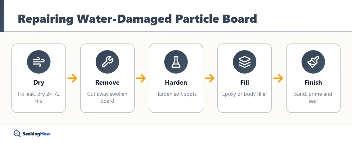 Process to repair particle board water damage