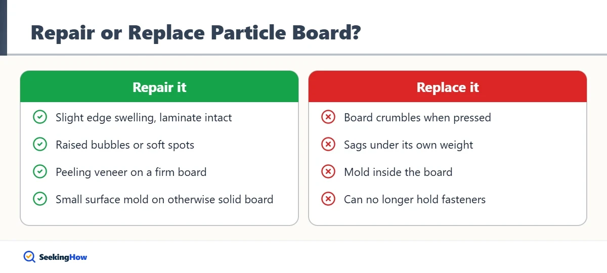 When to repair or replace water damaged particle board