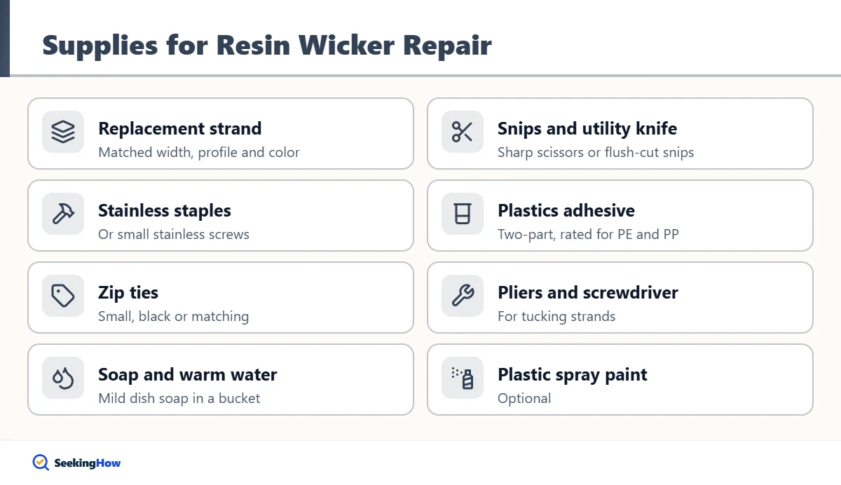 Supplies needed to repair plastic wicker furniture