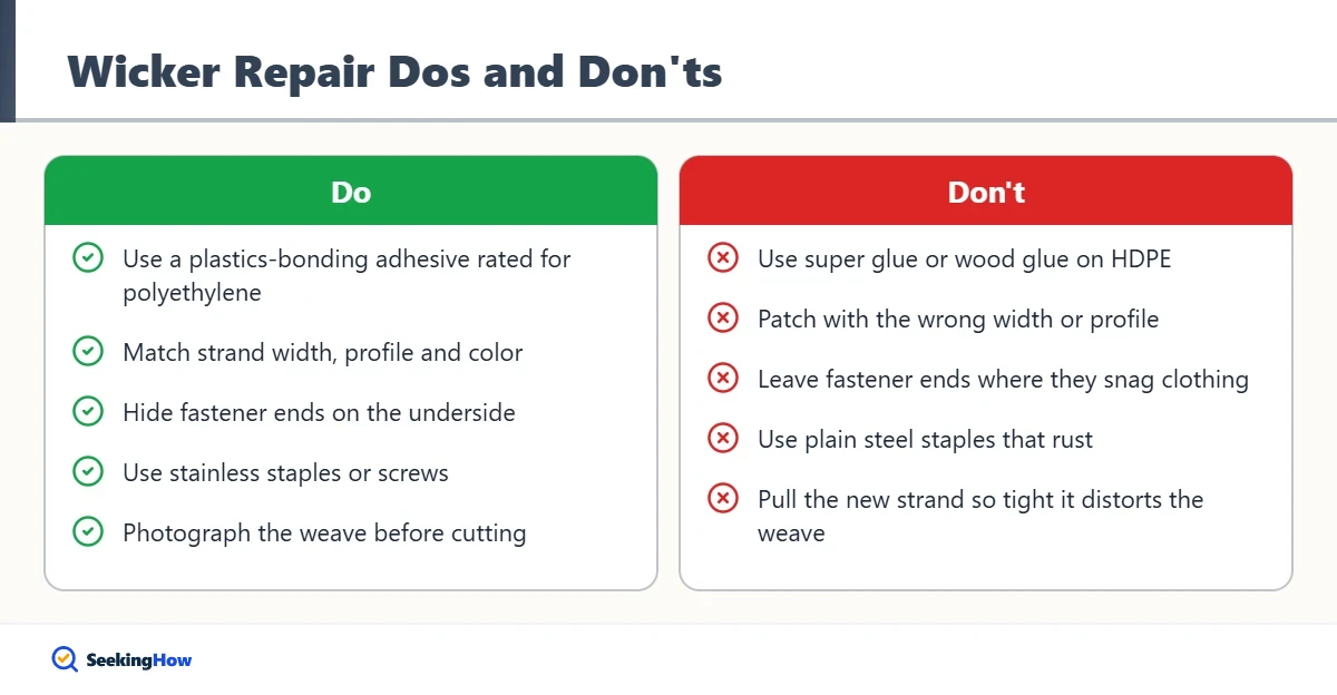 Dos and donts when you repair plastic wicker furniture