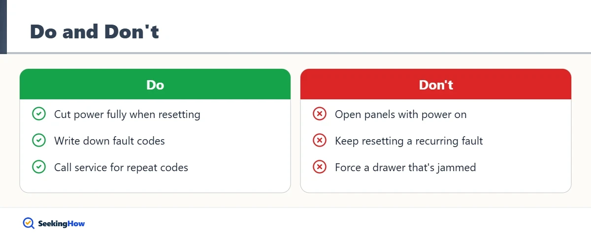 Do and do not tips for resetting a Fisher and Paykel dishwasher