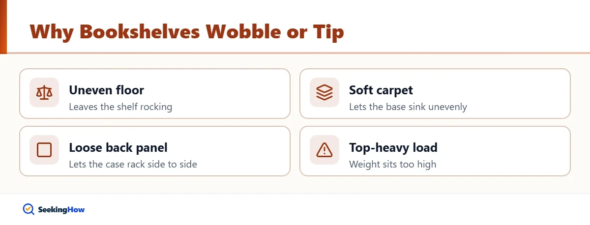 Process for how to stabilize a bookshelf without drilling