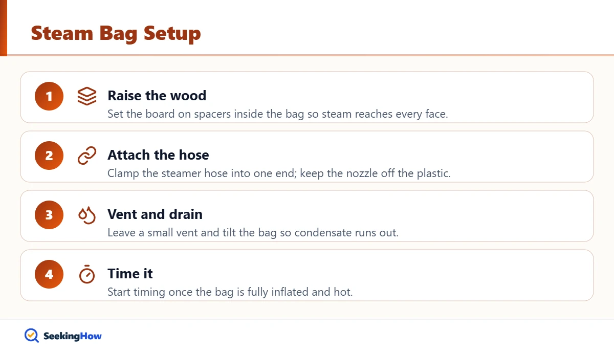 Steam bag and wallpaper steamer setup for bending wood without a steam box