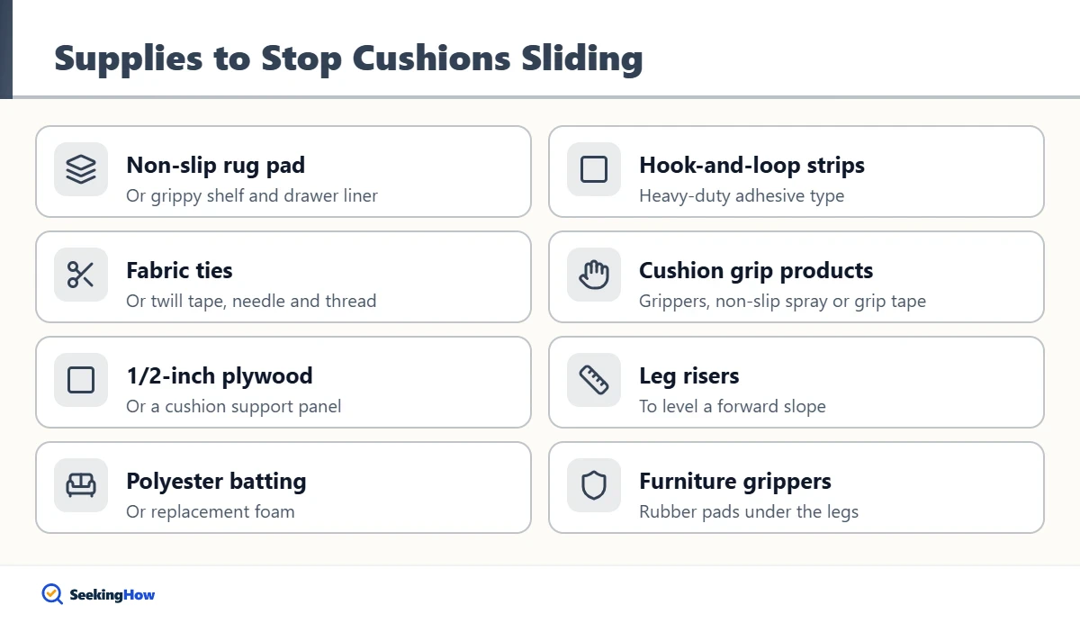 Supplies to stop couch cushions from sliding