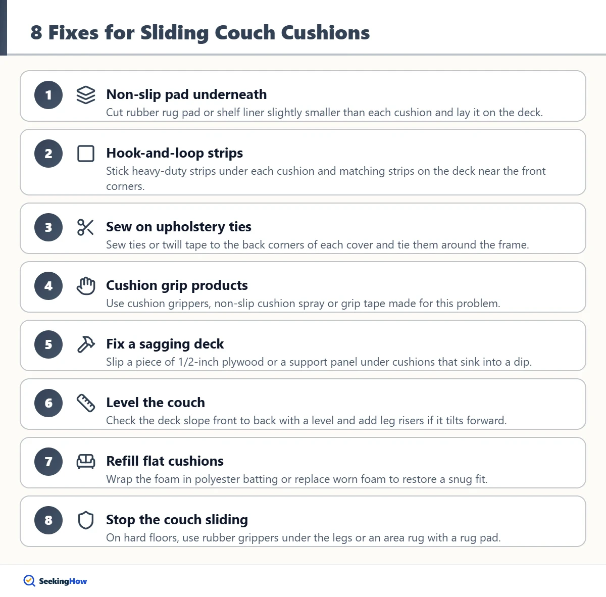 Steps and fixes to stop couch cushions from sliding