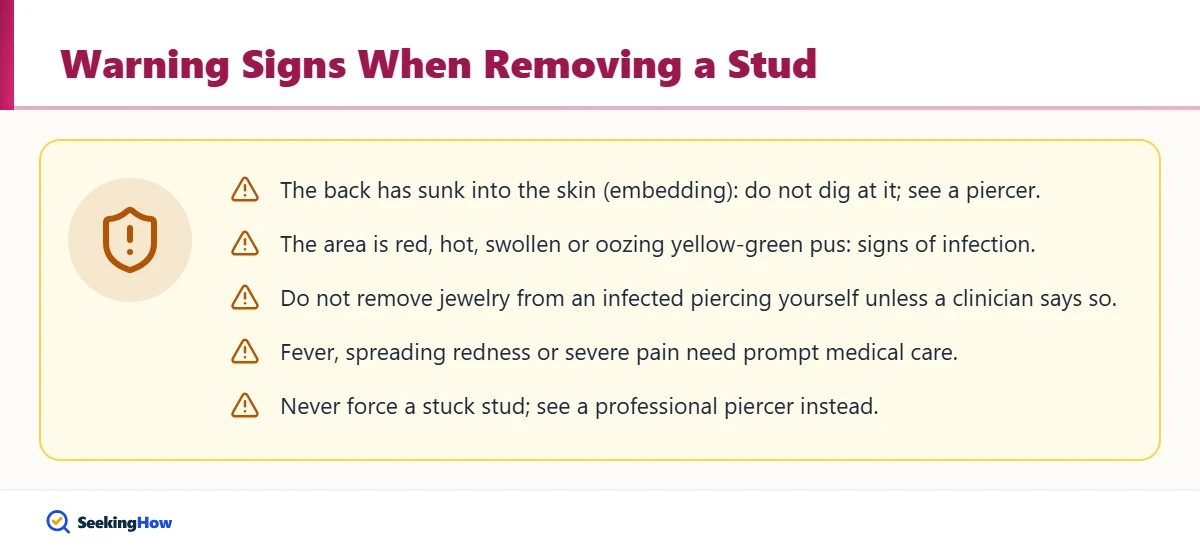 Warning signs when removing a flat back nose stud