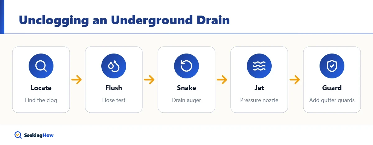 Overview of how to unclog an underground gutter drain pipe