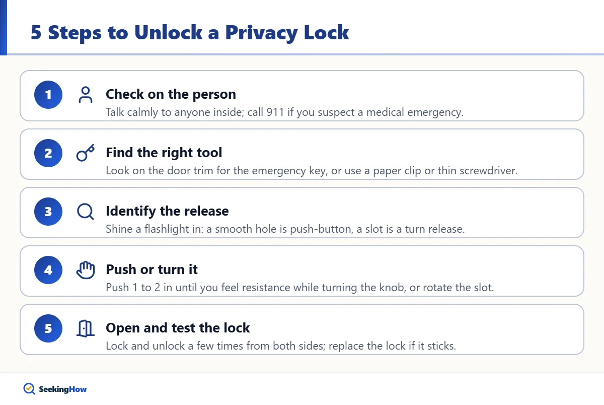 Steps to unlock a door with a hole in the knob