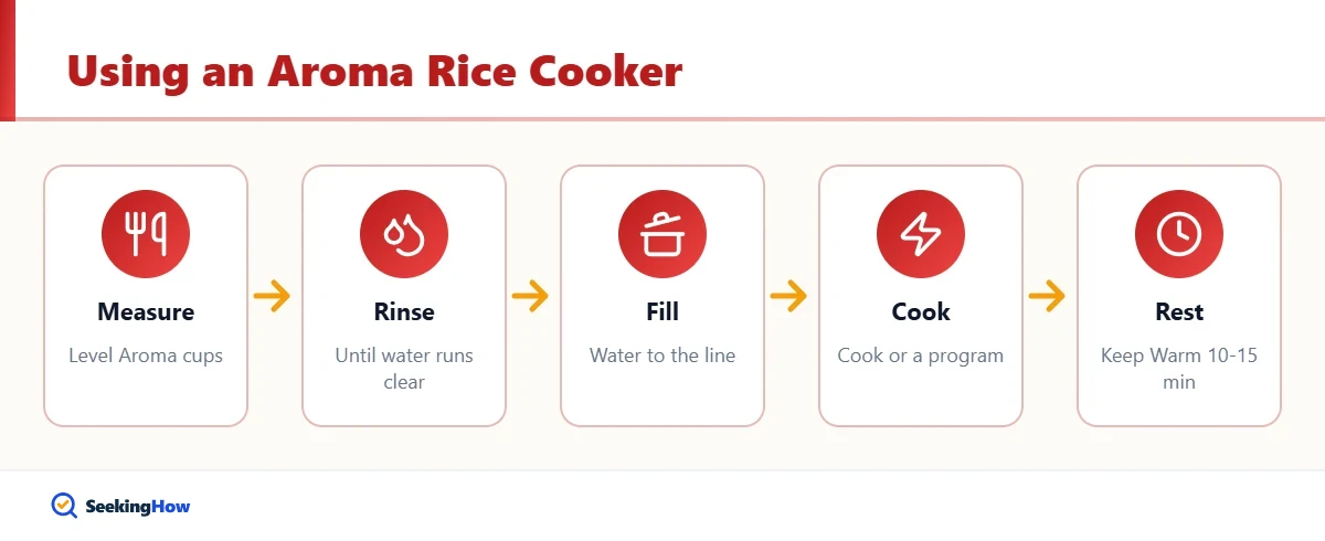 Quick process for how to use an Aroma rice cooker
