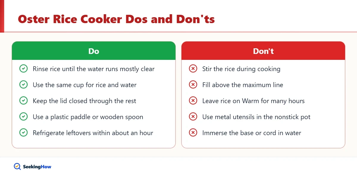 Dos and donts for using an Oster rice cooker