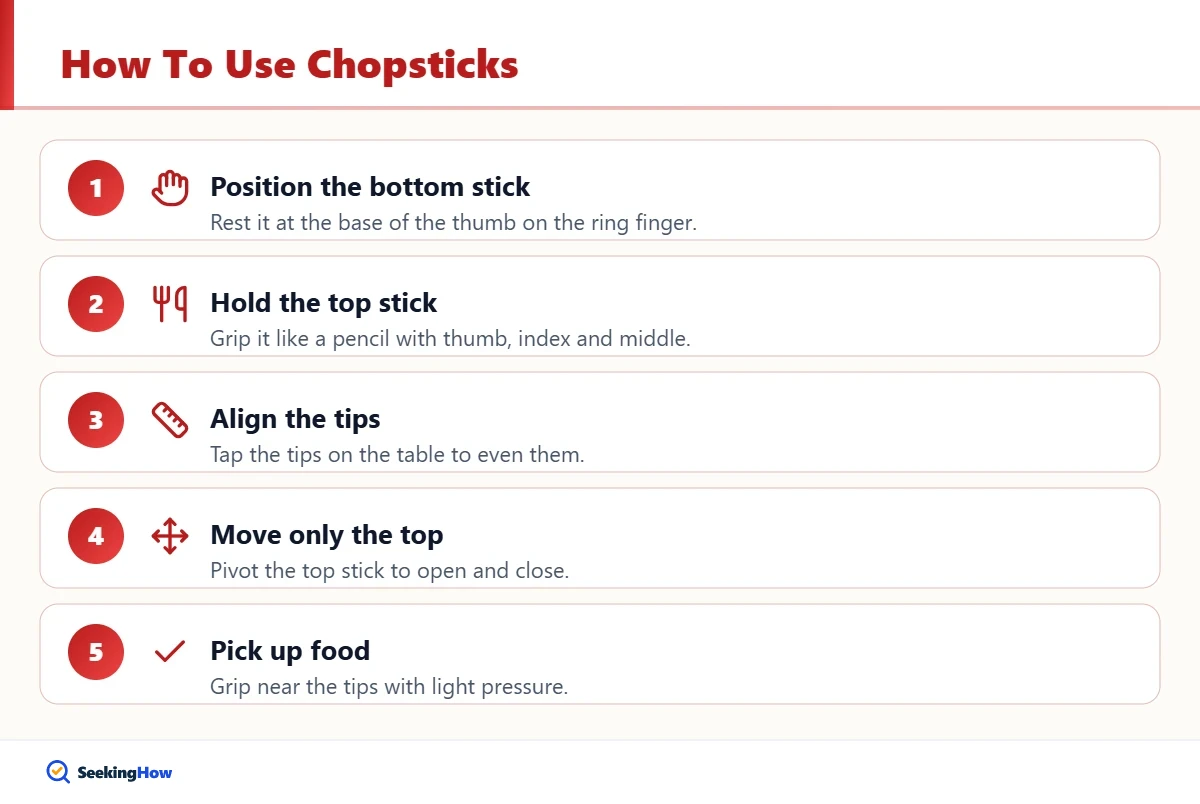 Step-by-step infographic on how to use chopsticks