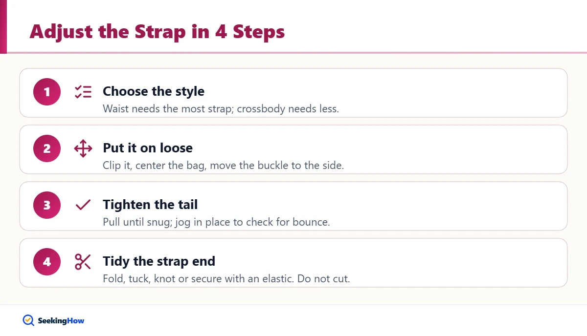 Steps to adjust the strap when you wear a Lululemon belt bag