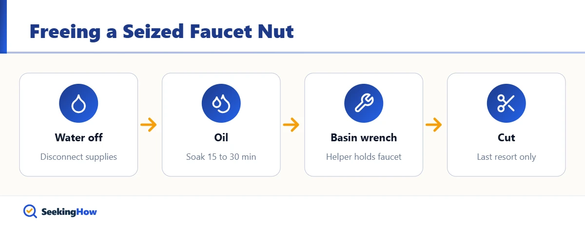 Flow diagram of how to remove a kitchen faucet nut that won't budge