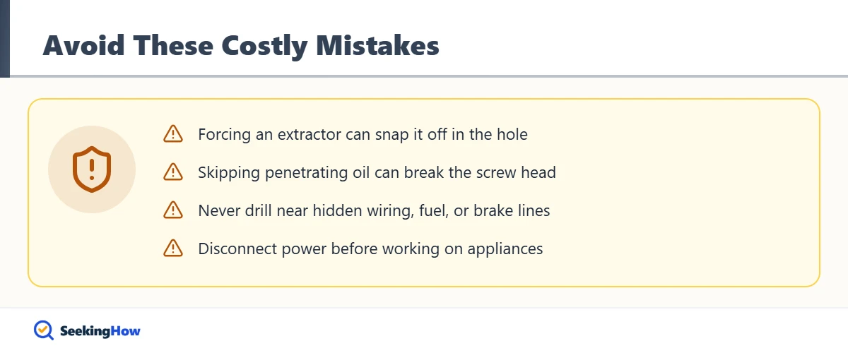 Warnings when removing a stripped Phillips screw from metal