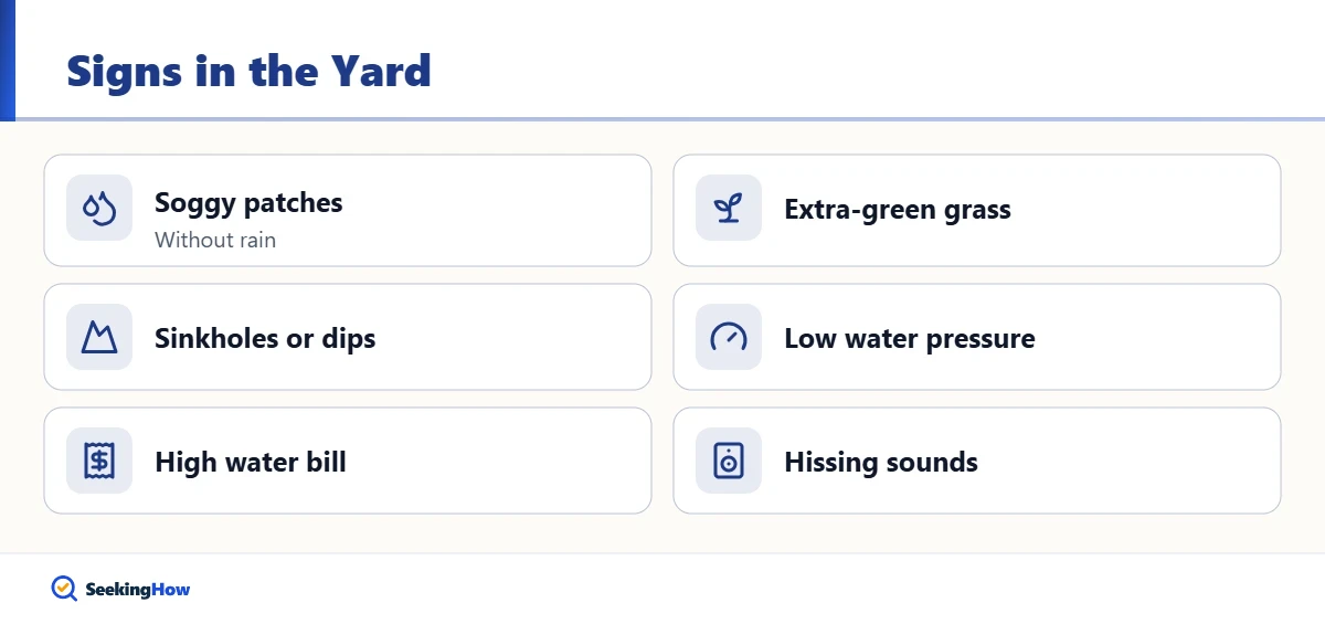 Checklist of signs of an underground water leak in the yard