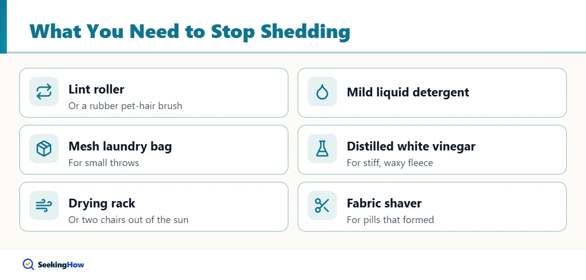 Supplies checklist to stop a fleece blanket from shedding
