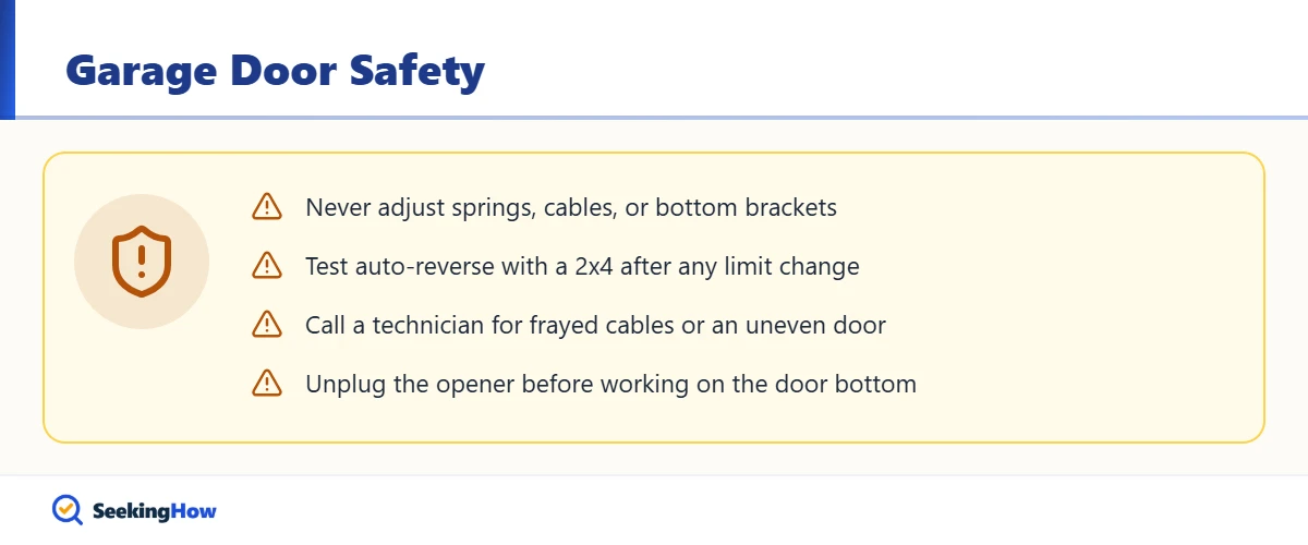 Safety warnings when working to stop water under a garage door